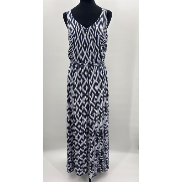 Gap Outlet Dresses & Skirts - Gap Outlet Womens Medium Blue White Geometric Diamond Print V-Neck Maxi Dress